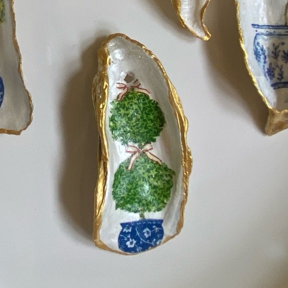 NEW DECOUPAGE CHINOISERIE TOPIARY OYSTER SHELL KEY, RING DISH or HANGING  DECOR - Picture 11 of 16